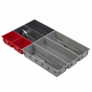 Duo Set 7 piese organizare tacamuri Gri/Rosu